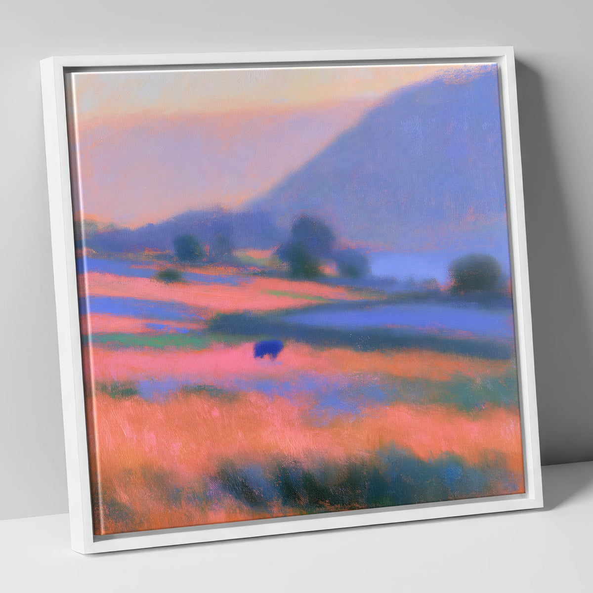 Pink Twilight in a Lakeland Dale lake district valley canvas wall art in white frame