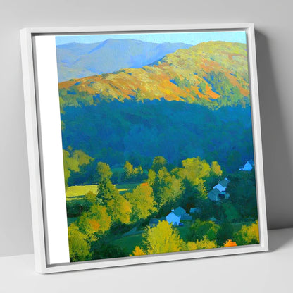 Sunlit Loughrigg Fell Ridge lake district fell canvas wall art in white frame