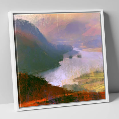 Winding Ullswater from the Fells lake district lake canvas wall art in white frame