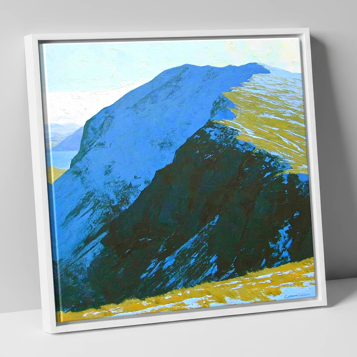 Snow on High Spy Ridge lake district fell canvas wall art in white frame