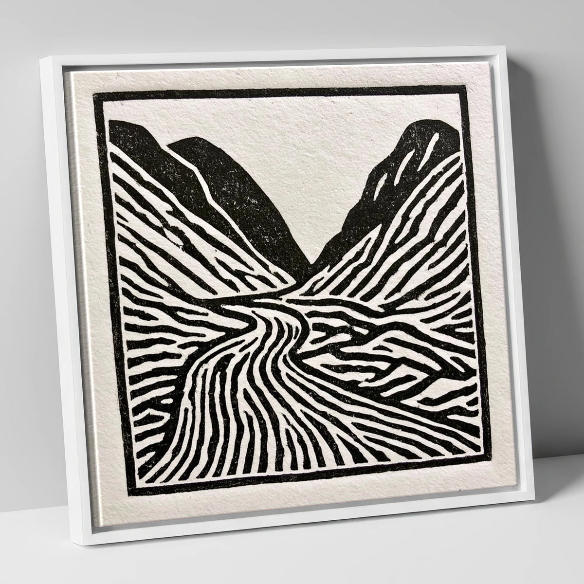 Monochrome Honister Pass Valley lake district valley canvas wall art in white frame