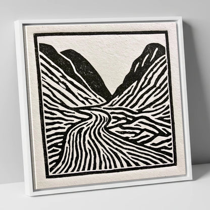 Monochrome Honister Pass Valley lake district valley canvas wall art in white frame