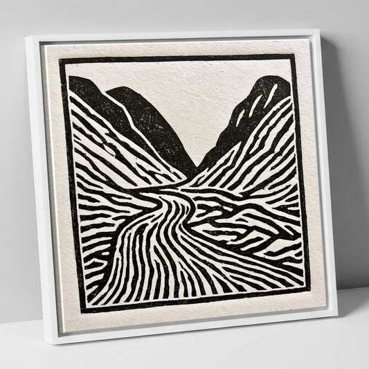 Monochrome Honister Pass Valley lake district valley canvas wall art in white frame