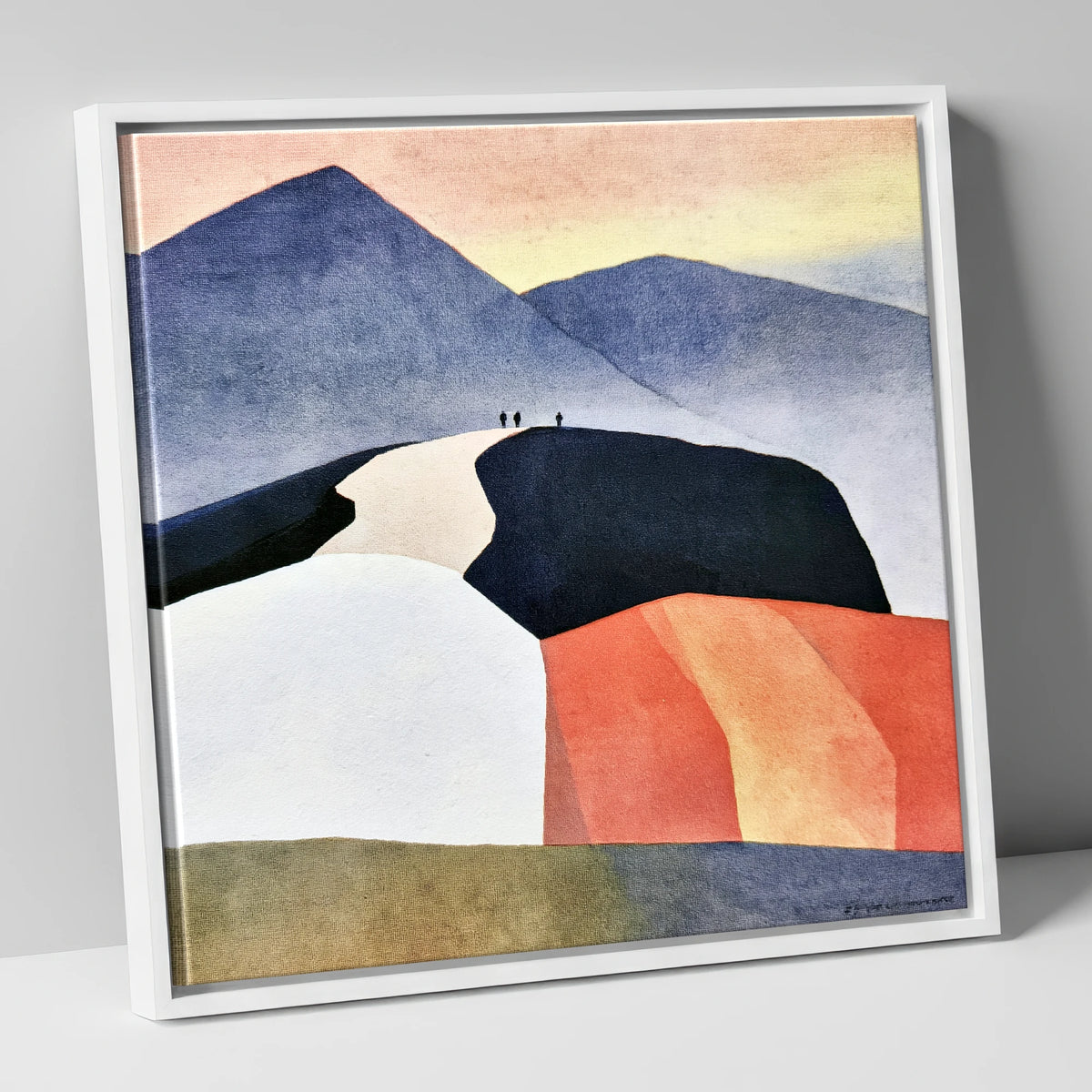 Fell Summit in Terracotta and Indigo lake district fell canvas wall art in white frame