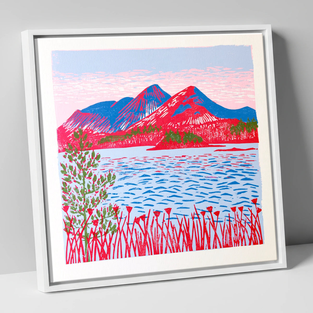 Vibrant Catbells Across The Water lake district fell canvas wall art in white frame