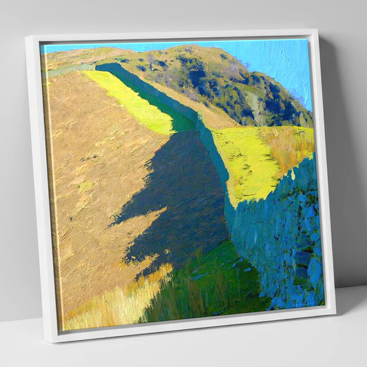 High Rigg Stone Wall Shadows lake district fell canvas wall art in white frame