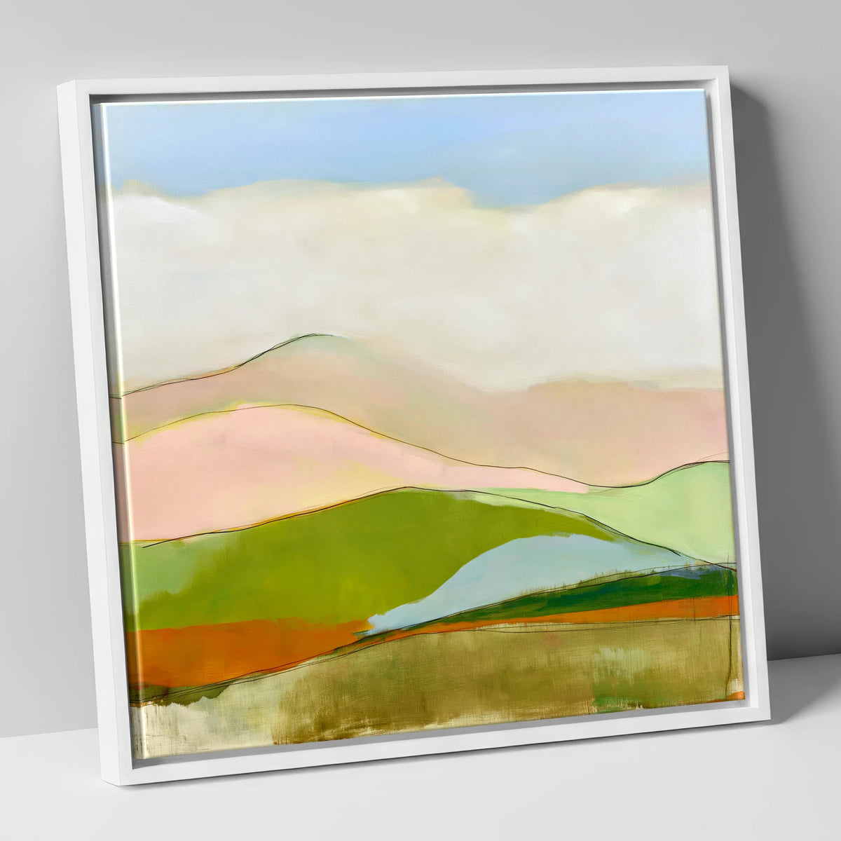 Abstract Rolling Fells Under Cloud lake district fell canvas wall art in white frame