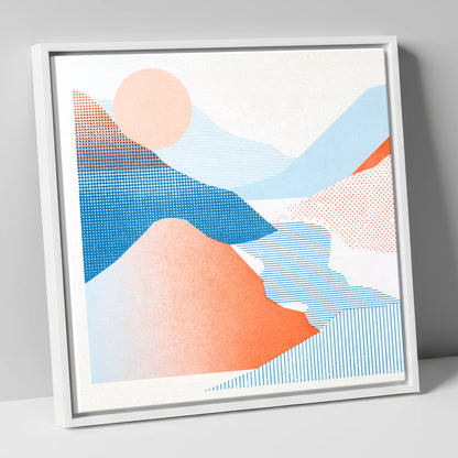 Graphic Eskdale Valley in Coral lake district valley canvas wall art in white frame