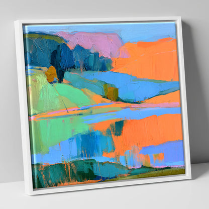 Vibrant Calm Lake Reflections lake district lake canvas wall art in white frame