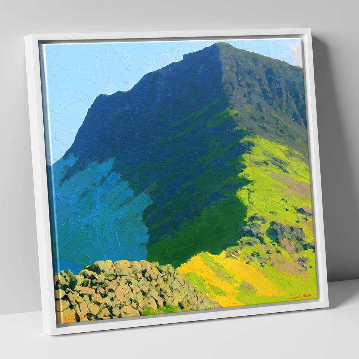 Blue Shadows on Haystacks Ridge lake district fell canvas wall art in white frame