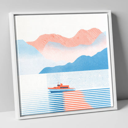 Graphic Windermere Lake Cruiser lake district lake canvas wall art in white frame