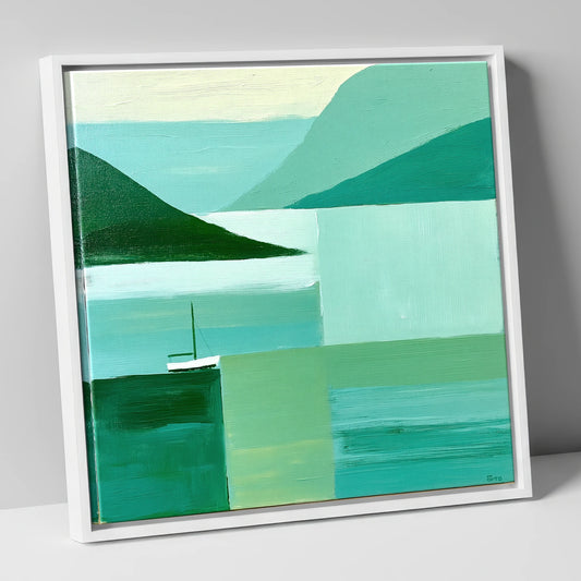 Geometric Wasdale Fells and Lake lake district valley canvas wall art in white frame