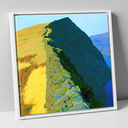 High Pike Ridge Stone Wall lake district fell canvas wall art in white frame