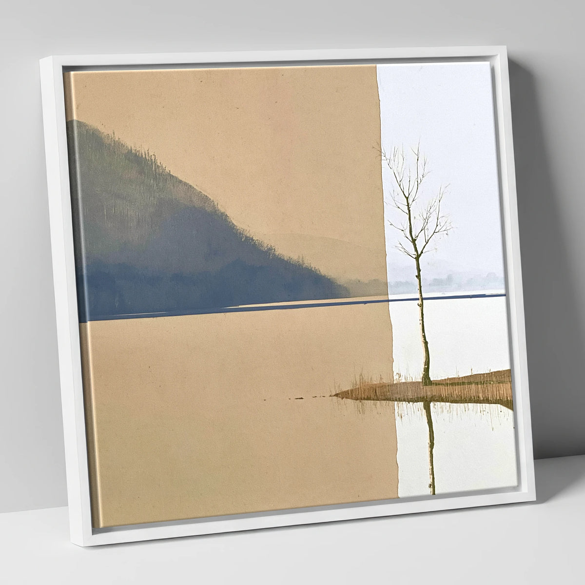 Minimalist Tree at Bassenthwaite Lake lake district lake canvas wall art in white frame