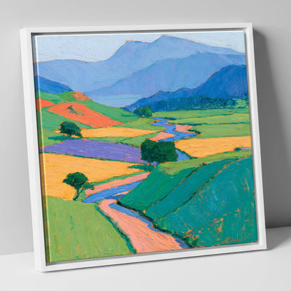 Vibrant Valley in Morning Mist lake district sky canvas wall art in white frame