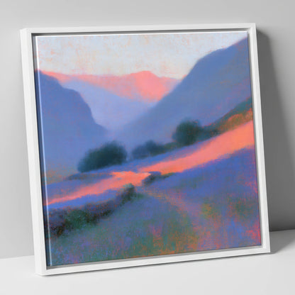 Pink Light Over Valley Drystone Wall lake district valley canvas wall art in white frame