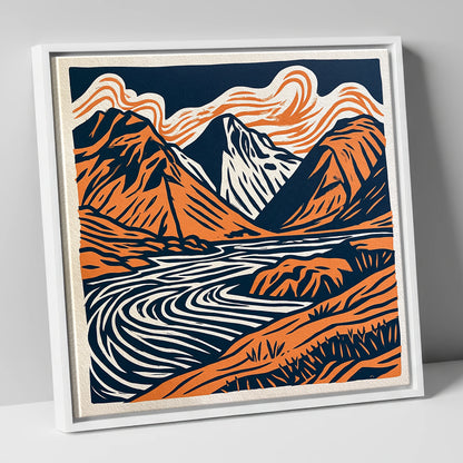 Bold Scafell Pike in Terracotta lake district fell canvas wall art in white frame