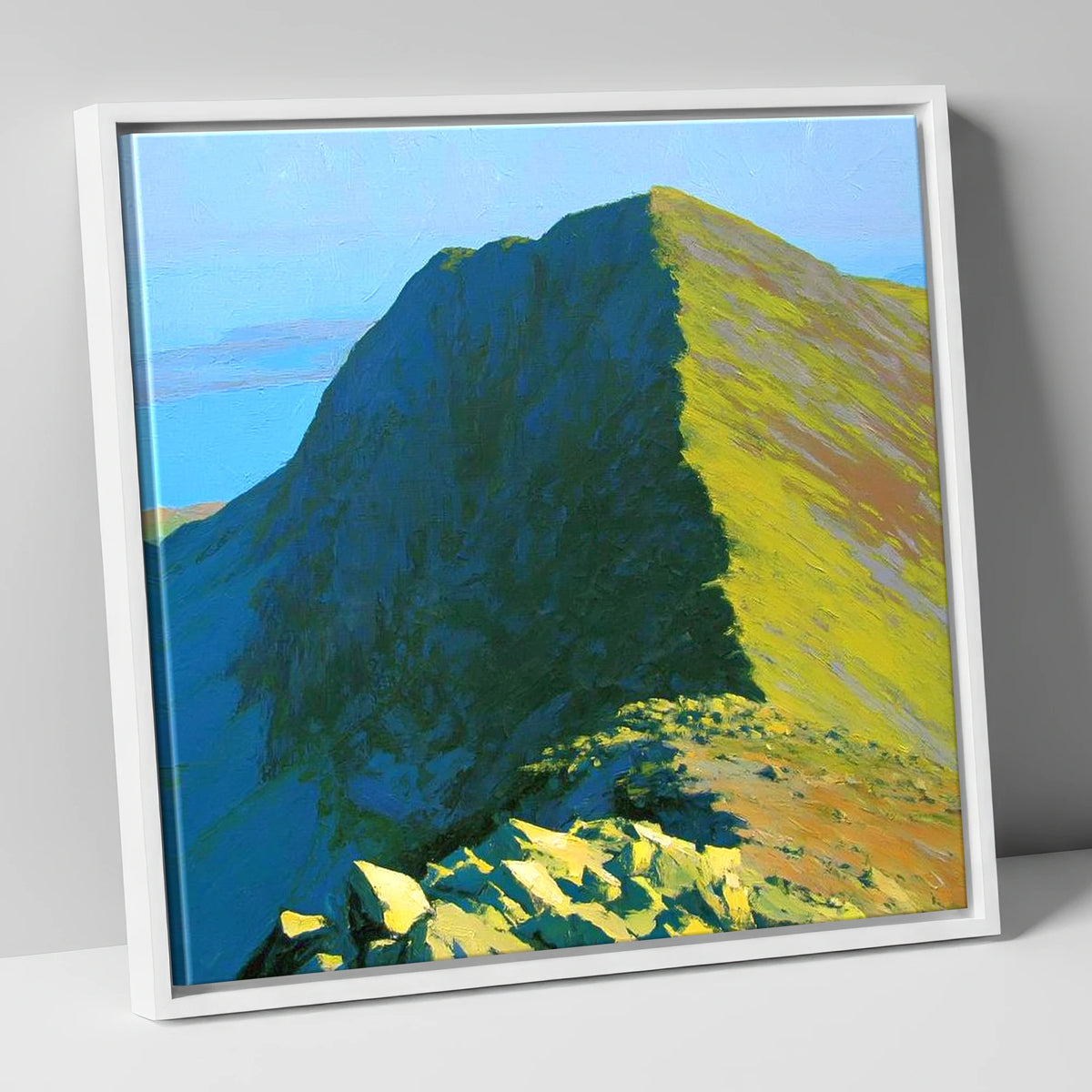 Sunlit Red Pike Summit Ridge lake district fell canvas wall art in white frame