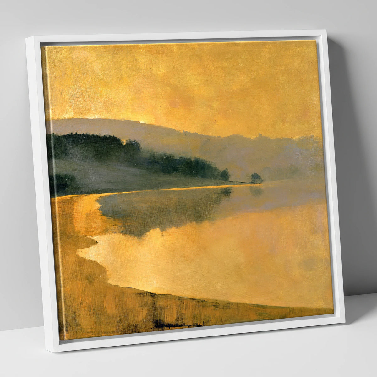 Ochre Dawn Over the Lake lake district lake canvas wall art in white frame