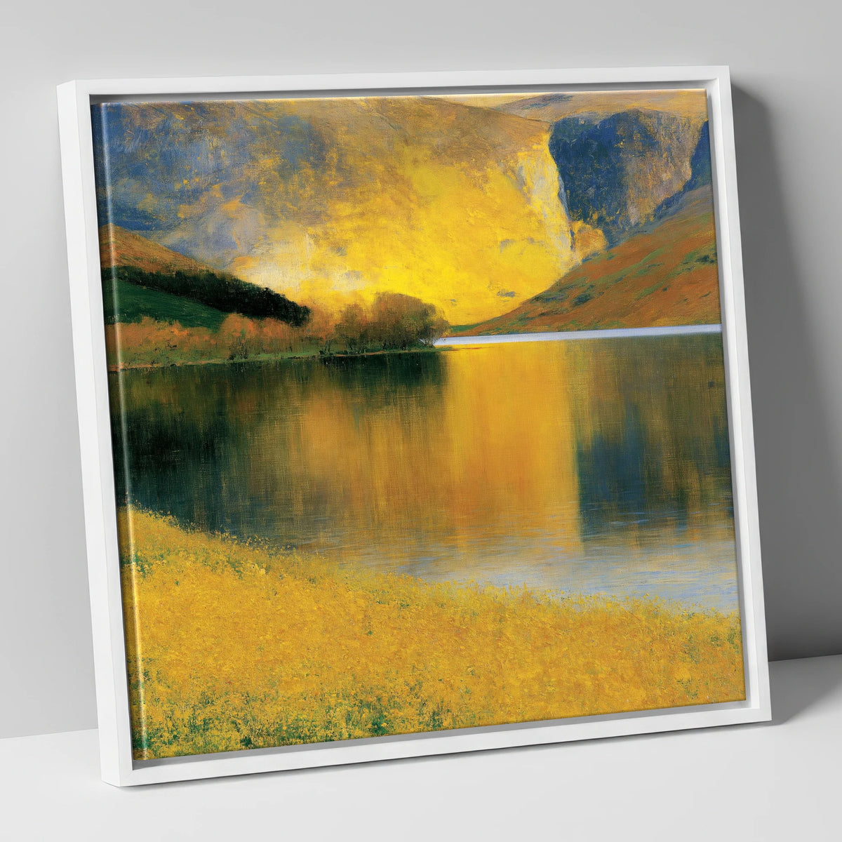 Luminous Fells by the Lake lake district lake canvas wall art in white frame