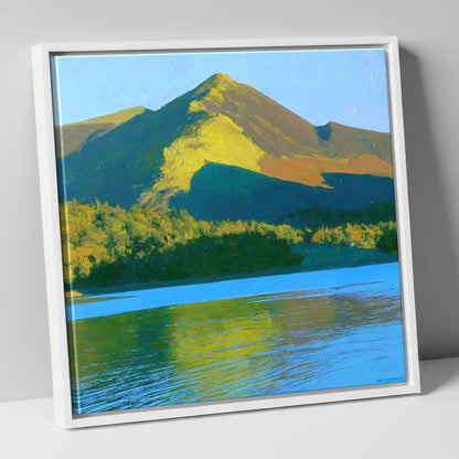 Sunlit Causey Pike Ridge lake district fell canvas wall art in white frame