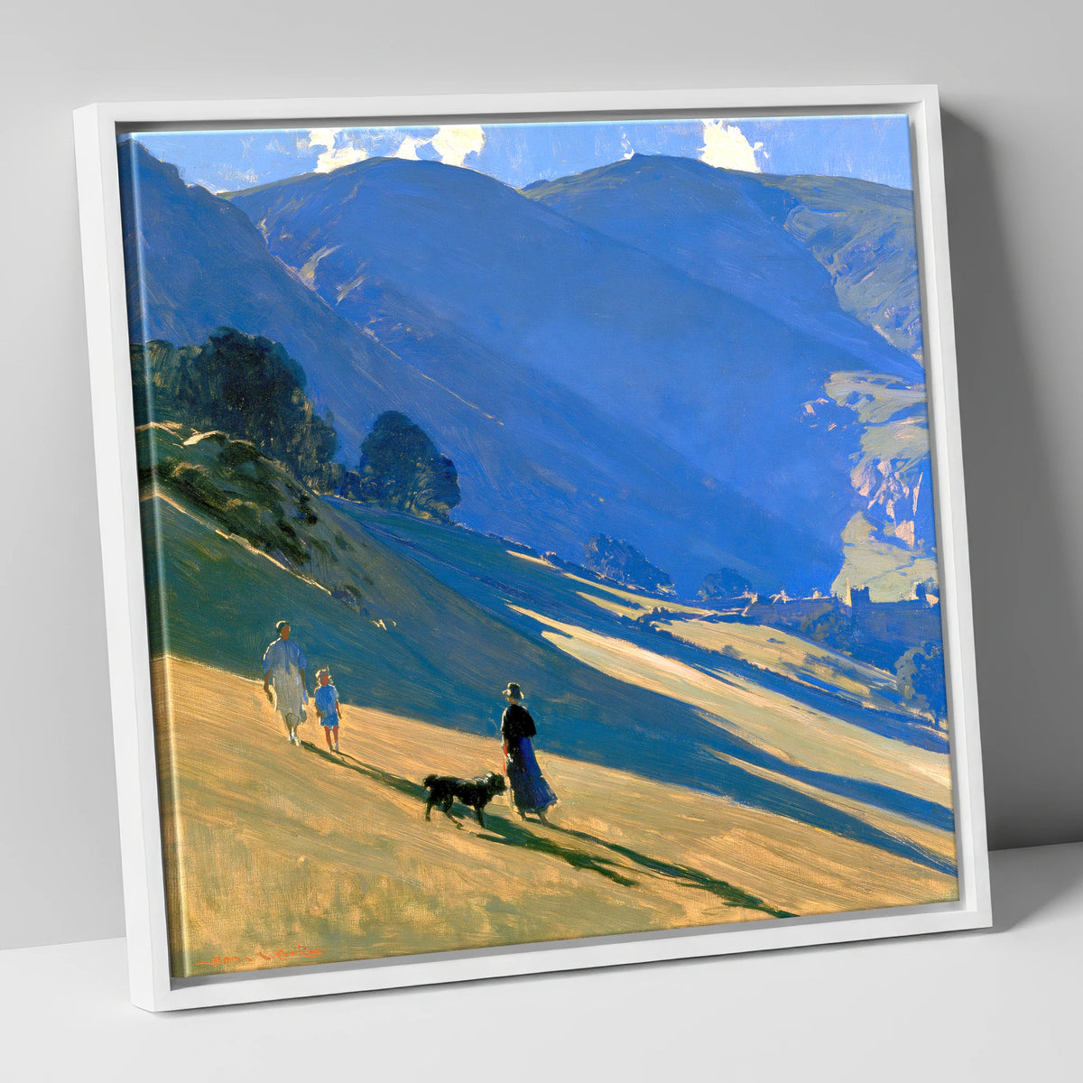 Sunlit Dog Walk at Patterdale gifts for dog walkers canvas wall art in white frame