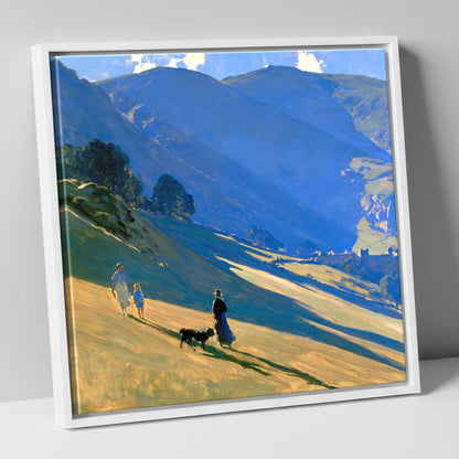 Sunlit Dog Walk at Patterdale gifts for dog walkers canvas wall art in white frame