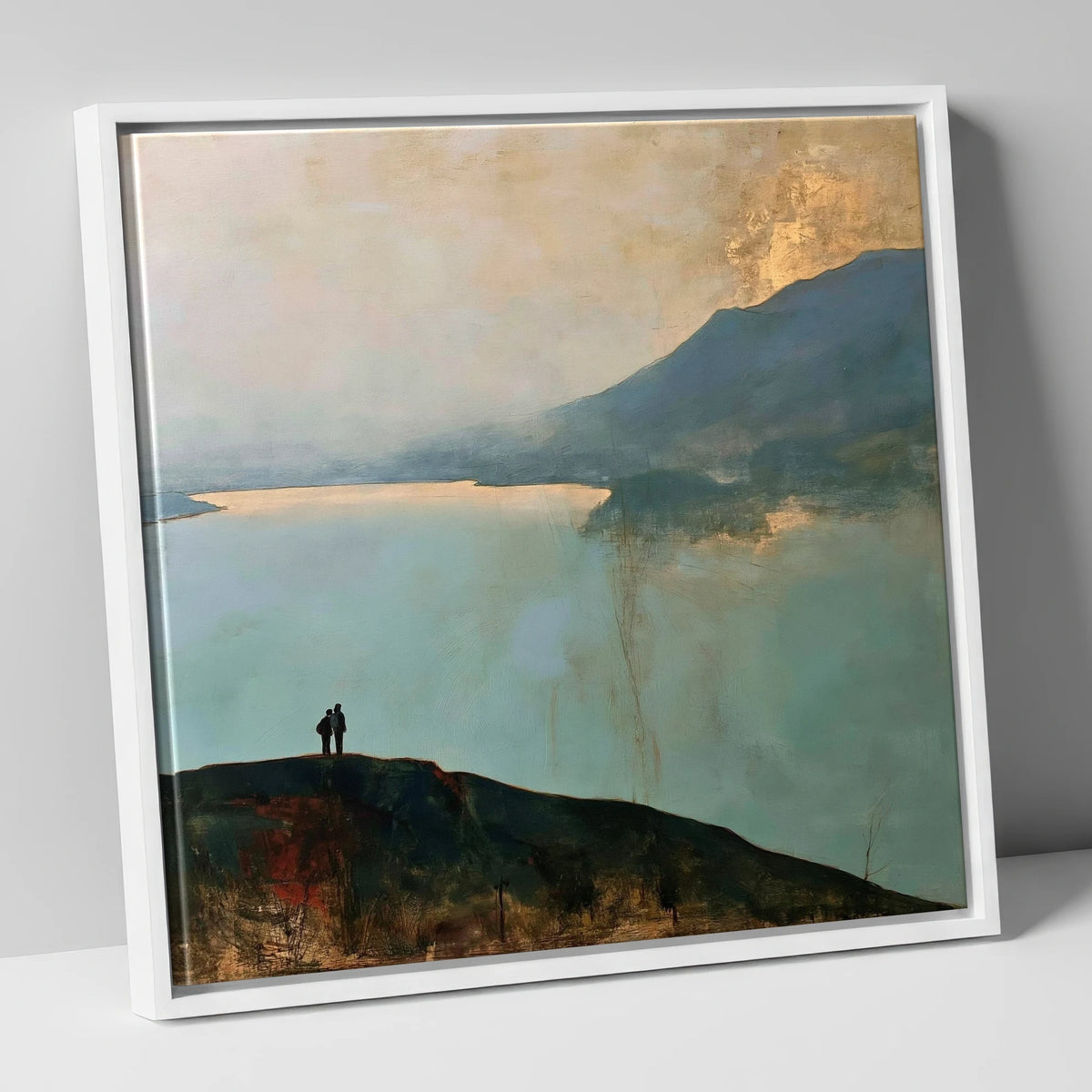 Catbells Walkers in Golden Light lake district fell canvas wall art in white frame