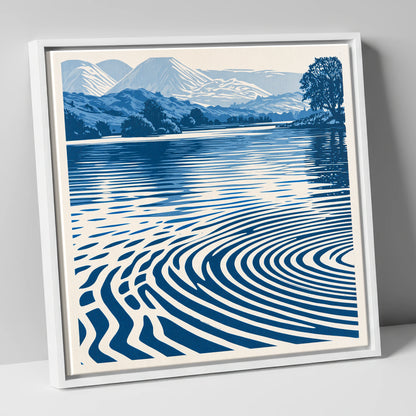 Calm Lake Ripples in Cobalt lake district lake canvas wall art in white frame