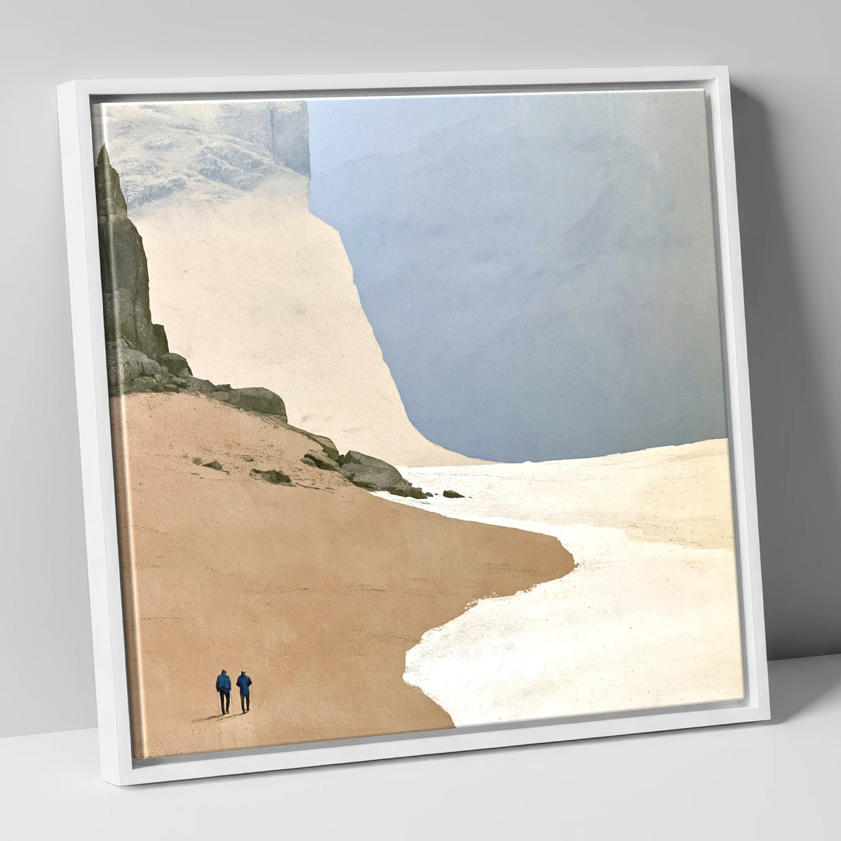 Fell Walkers Beneath Great Cliffs lake district fell canvas wall art in white frame