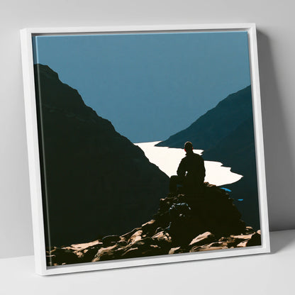 Walker Silhouette on Great Gable lake district fell canvas wall art in white frame
