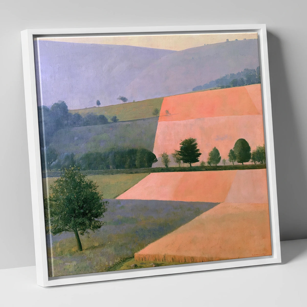 Pastel Patchwork Lakeland Dale Fields lake district valley canvas wall art in white frame