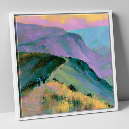 Fell Walkers in Pastel Light lake district walking canvas wall art in white frame