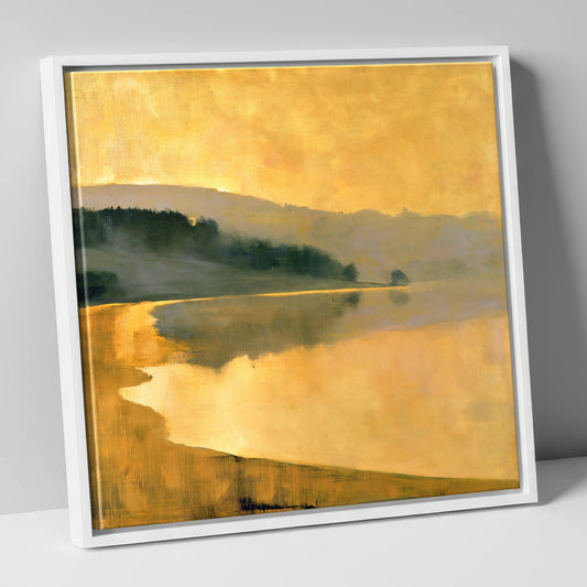 Ochre Dawn Over the Lake lake district lake canvas wall art in white frame