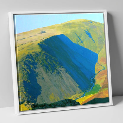Branstree Fell and Valley Shadows lake district fell canvas wall art in white frame