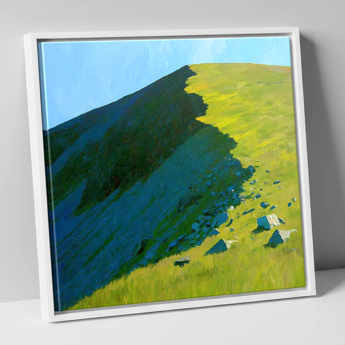 Striking Shadows on Caw Fell lake district fell canvas wall art in white frame