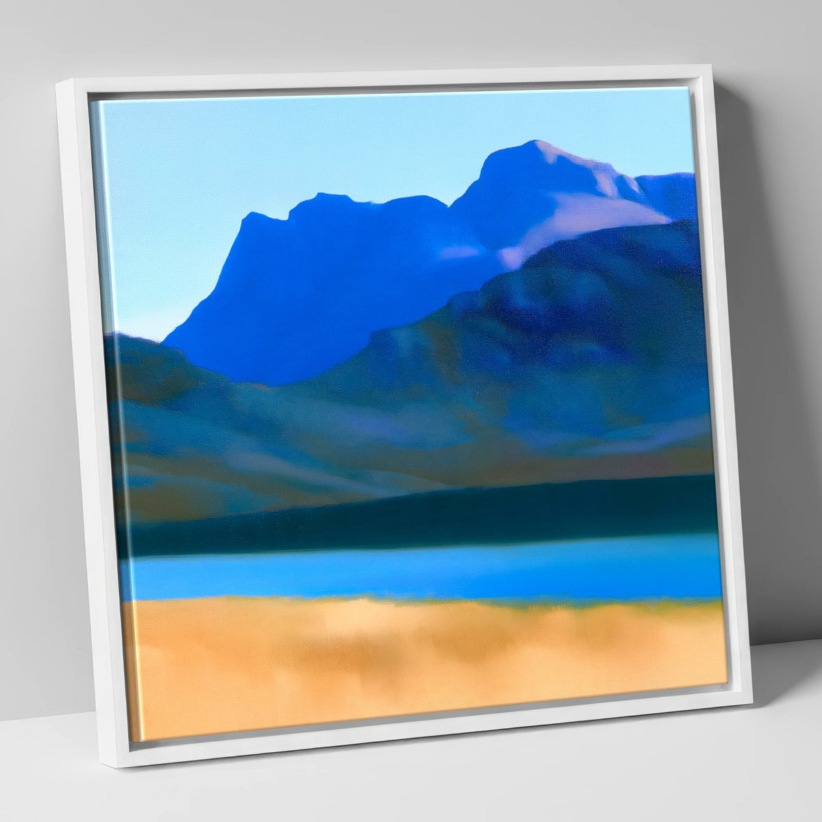 Bold Blue Langdale Pikes lake district fell canvas wall art in white frame