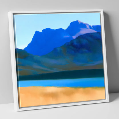 Bold Blue Langdale Pikes lake district fell canvas wall art in white frame