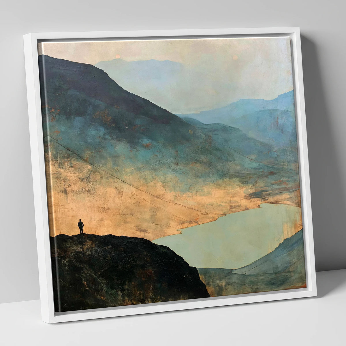 Westmorland Cairn Silhouette Over Wasdale lake district fell canvas wall art in white frame