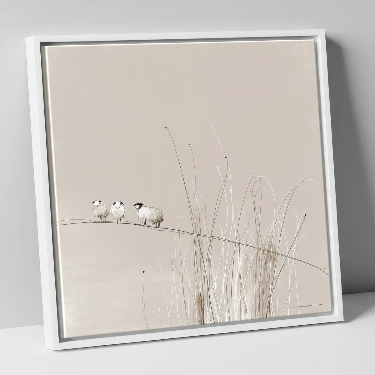 Herdwick Sheep among Fellside Grasses lake district wildlife canvas wall art in white frame