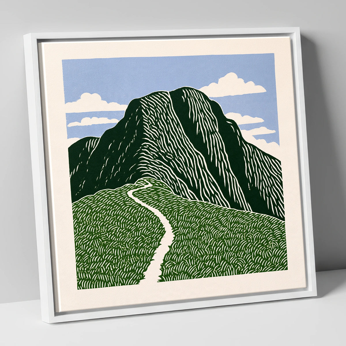 Graphic Scafell Pike Mountain Path lake district fell canvas wall art in white frame