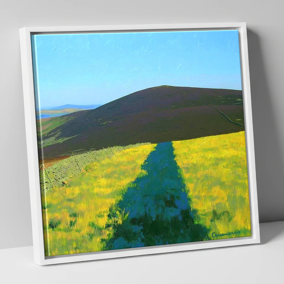 Vibrant Track To Great Calva lake district fell canvas wall art in white frame