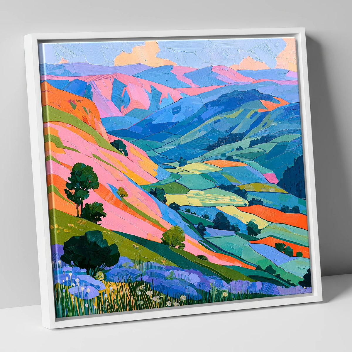 Vibrant Fells in Golden Light lake district sky canvas wall art in white frame