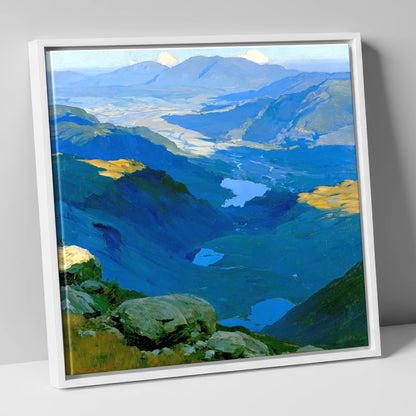 Summit View over Blue Tarns lake district fell canvas wall art in white frame