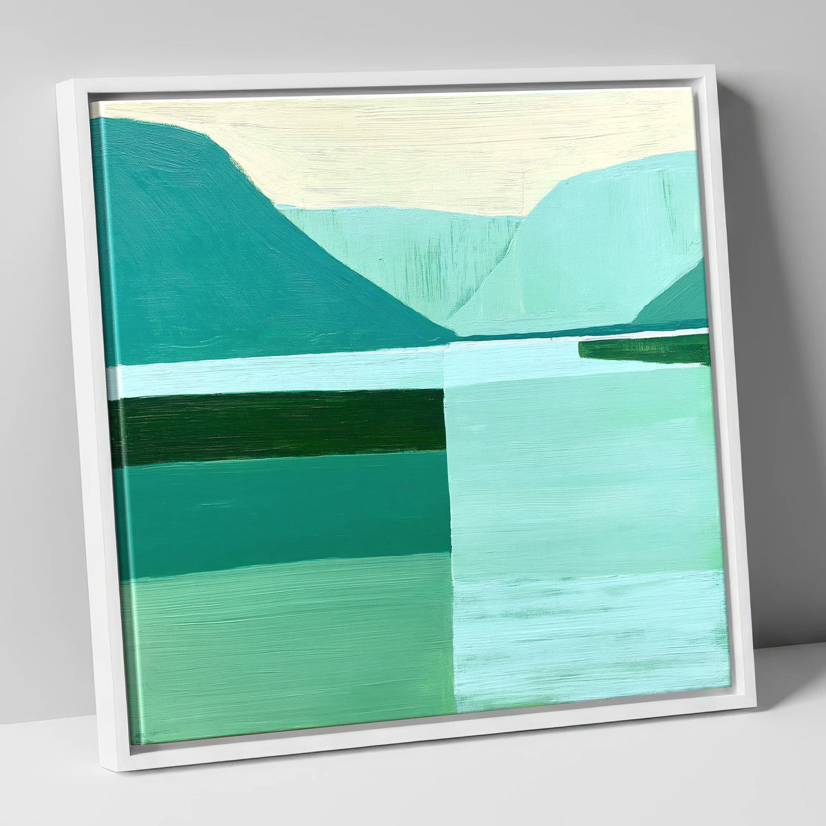 Modern Teal Wastwater Landscape lake district walking canvas wall art in white frame