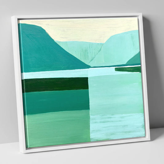Modern Teal Wastwater Landscape lake district walking canvas wall art in white frame