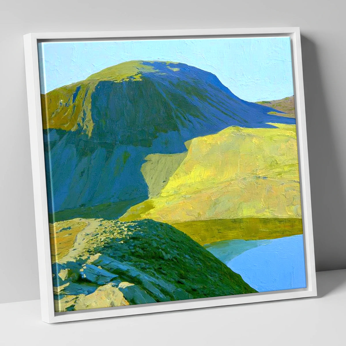 Vibrant Green Gable and Tarn lake district fell canvas wall art in white frame