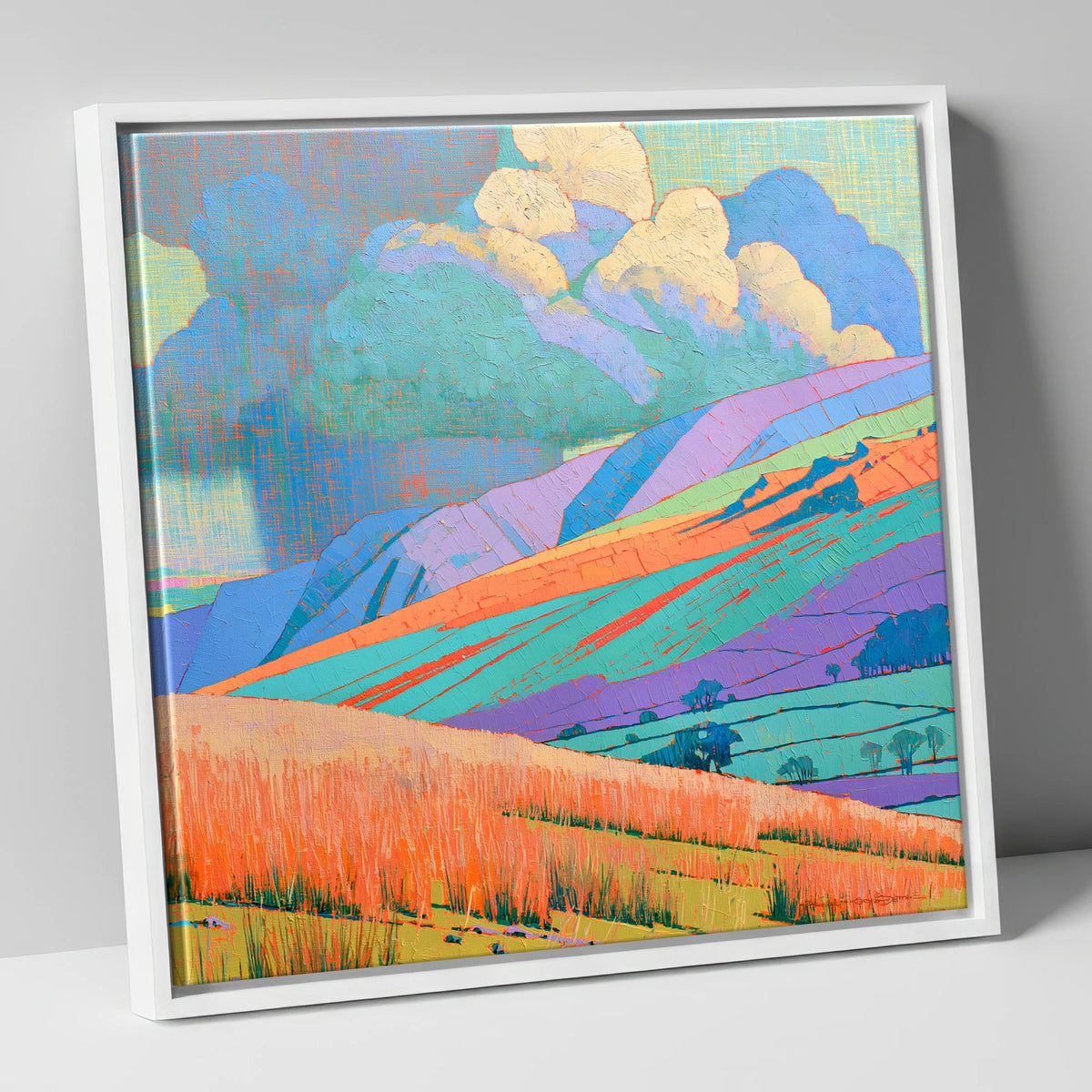 Storm Clouds Over Vivid Fells lake district sky canvas wall art in white frame