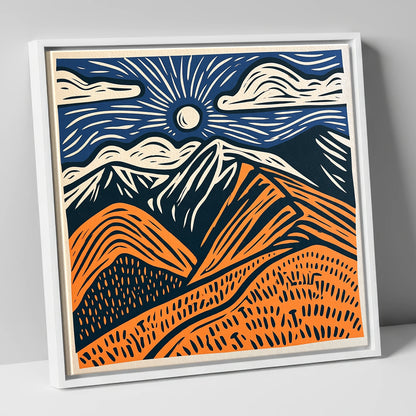 Blencathra in Terracotta and Navy lake district fell canvas wall art in white frame