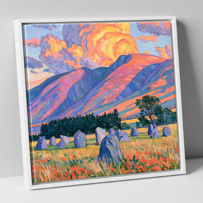 Standing Stones Below Fiery Blencathra lake district fell canvas wall art in white frame